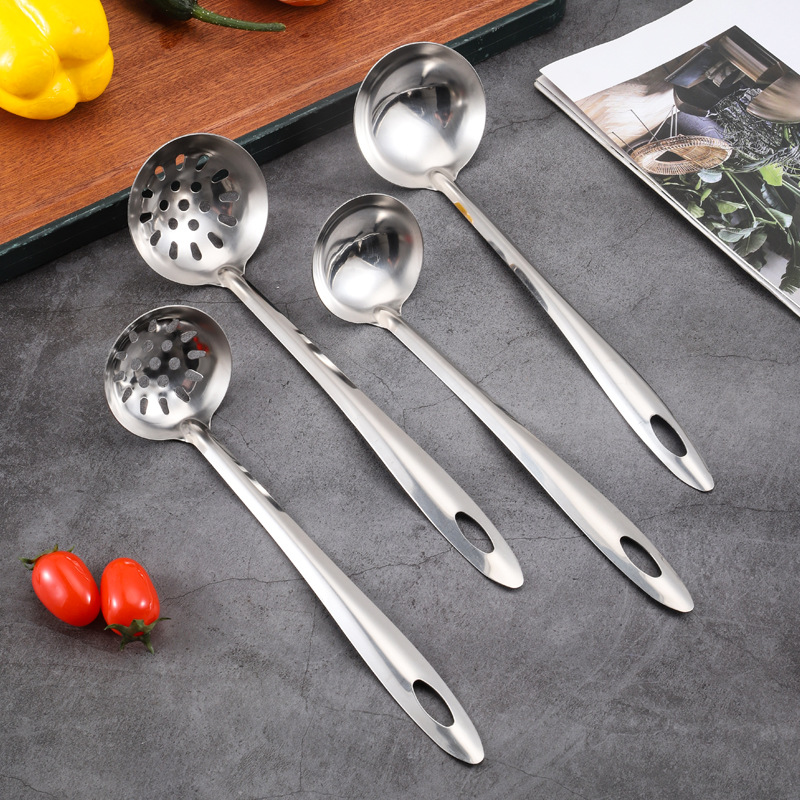 Cross-border stainless steel soup spoons, soup and porridge spoons, kitchenware, restaurant public spoons, strainers, long-handled hot pot spoons, soup shells, soup strainers Specification drawing