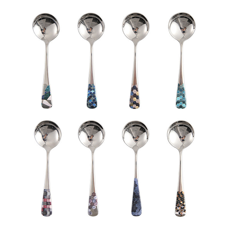 304 stainless steel spoons, creative soup spoons, Korean-style spoons, colorful dessert spoons, household spoons and spoons, spoon and chopstick sets Item Picture