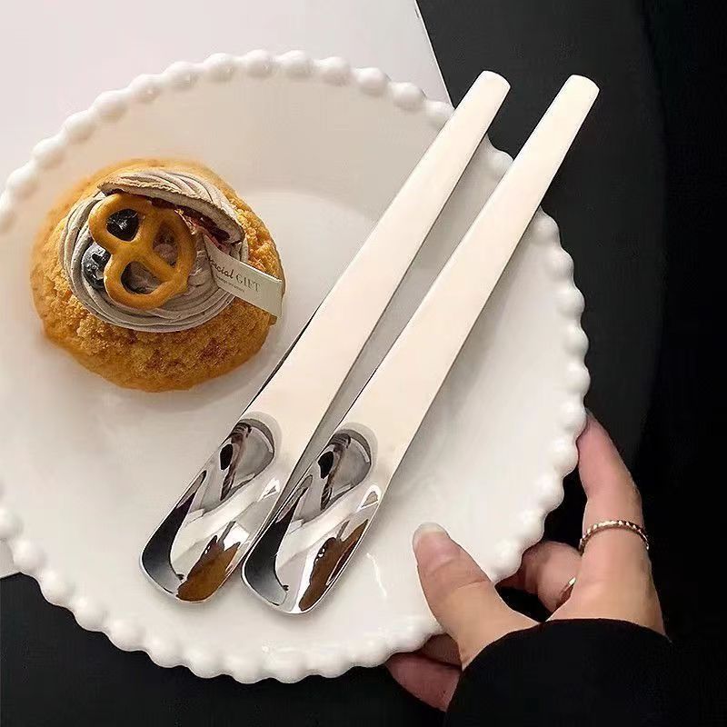 Stainless steel grout spoon, ice cream spoon, long-handled dessert spoon, flat-head cake spoon, ice cream spoon, cute cat food spoon full figure