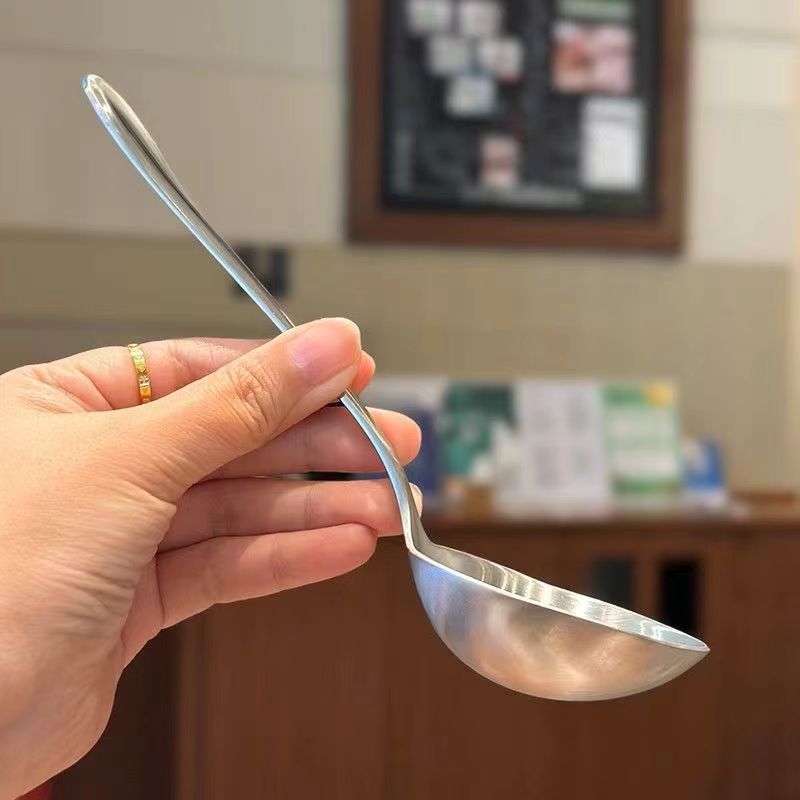 Stainless steel wide-handled deep soup spoon, large-mouth soup spoon, dry rice spoon, deep-mouth small soup shell, public spoon, large noodle and porridge spoon Specification drawing