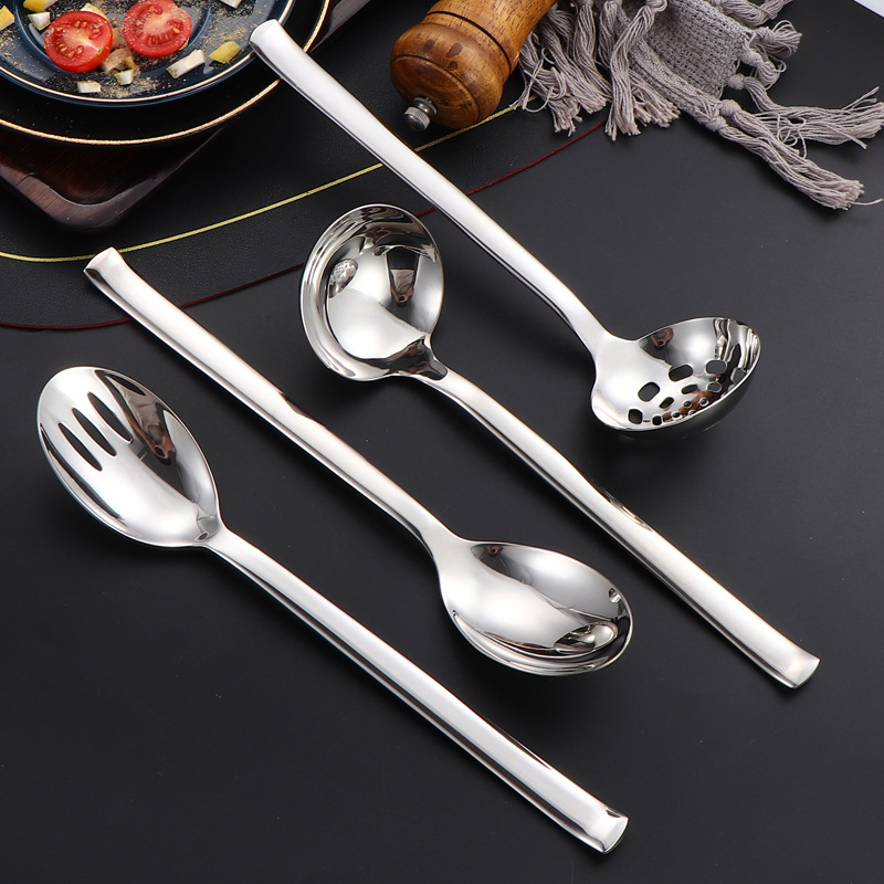 304 stainless steel public spoons, tableware, soup spoons, hotel large service spoons, serving spoons, household long-handled hot pot spoons full figure