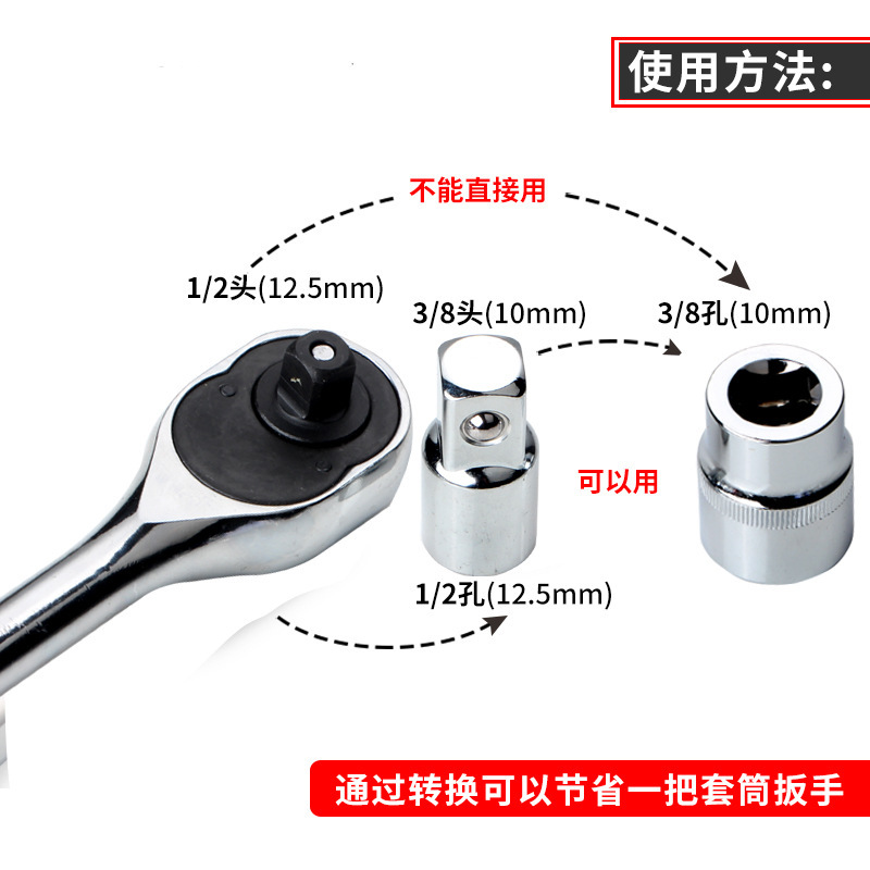 Sleeve adapter, square adapter, large fly adapter, medium fly adapter, small fly adapter, 1/2 to 3/8 to 1/4 adapter details Picture
