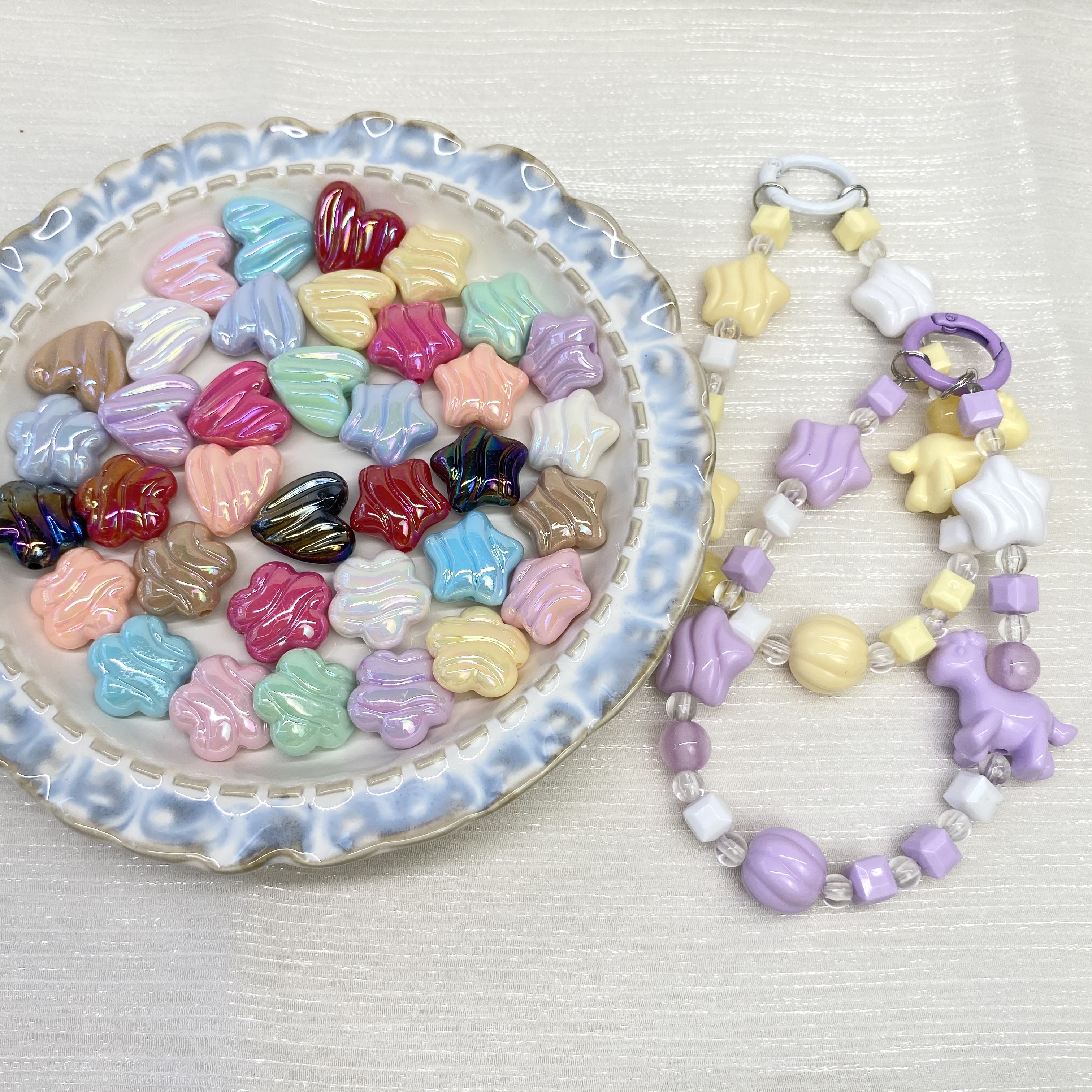 Acrylic solid color ab wave heart three diy/ mobile phone chain keychain bag hanging decorative accessory material loose beads Item Picture