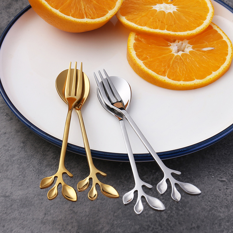 Creative coffee stirrer, stainless steel forest-themed leaf scoop, coffee stirrer, dessert scoop, wedding souvenir details Picture
