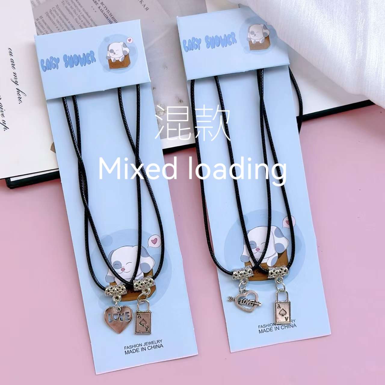 12 pieces per pack of alloy couple necklaces, simple, easy to match, trendy style, fashionable, suitable for gifting, suitable for students to wear, made of leather rope. (Mixed) necklace detail image 2