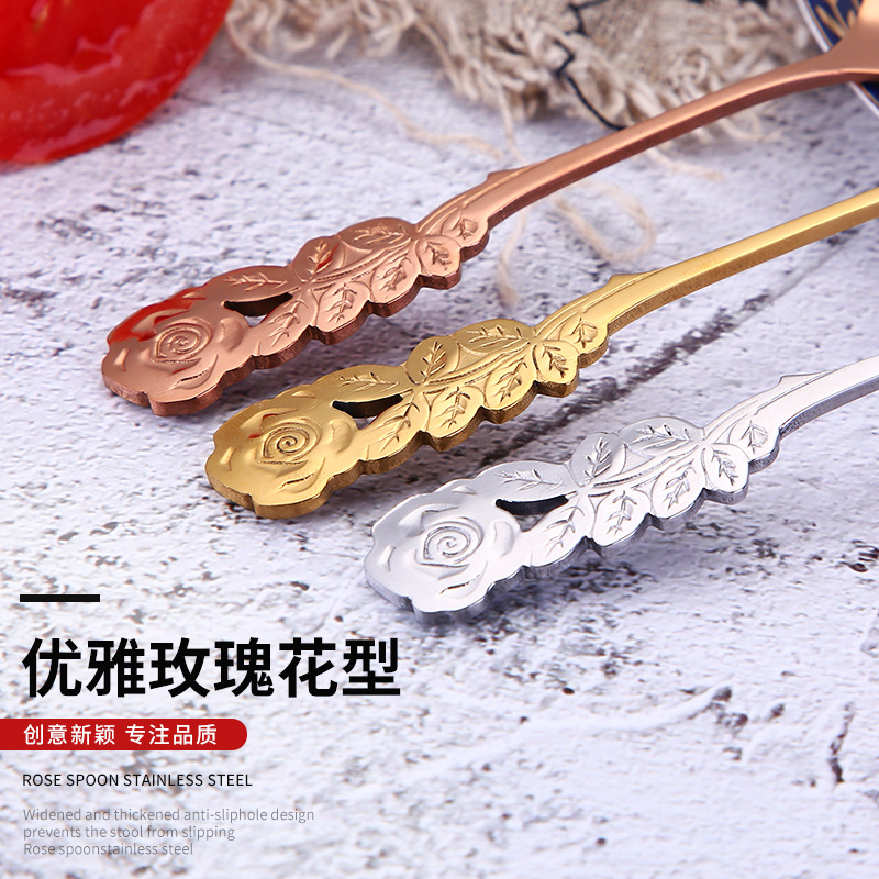 Stainless steel spoons, golden rose spoons, coffee mixing spoons, ice cream spoons, powder medicine small spoons, souvenirs, factory direct sales Specification drawing