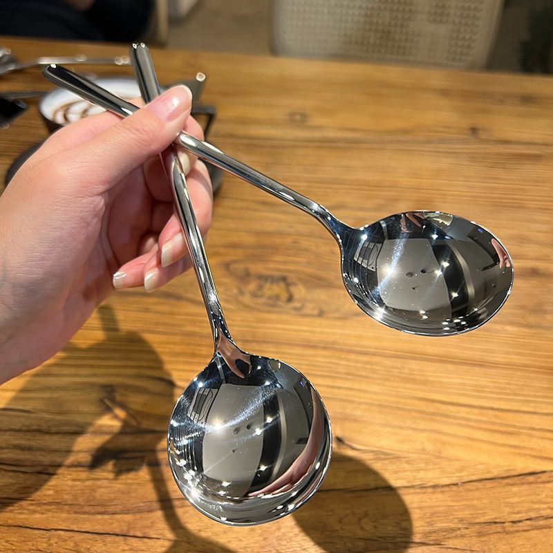 Stainless steel round head spoon, creative Korean-style large head spoon, Western long-handled spoon, eating spoon, thickened household soup spoon details Picture