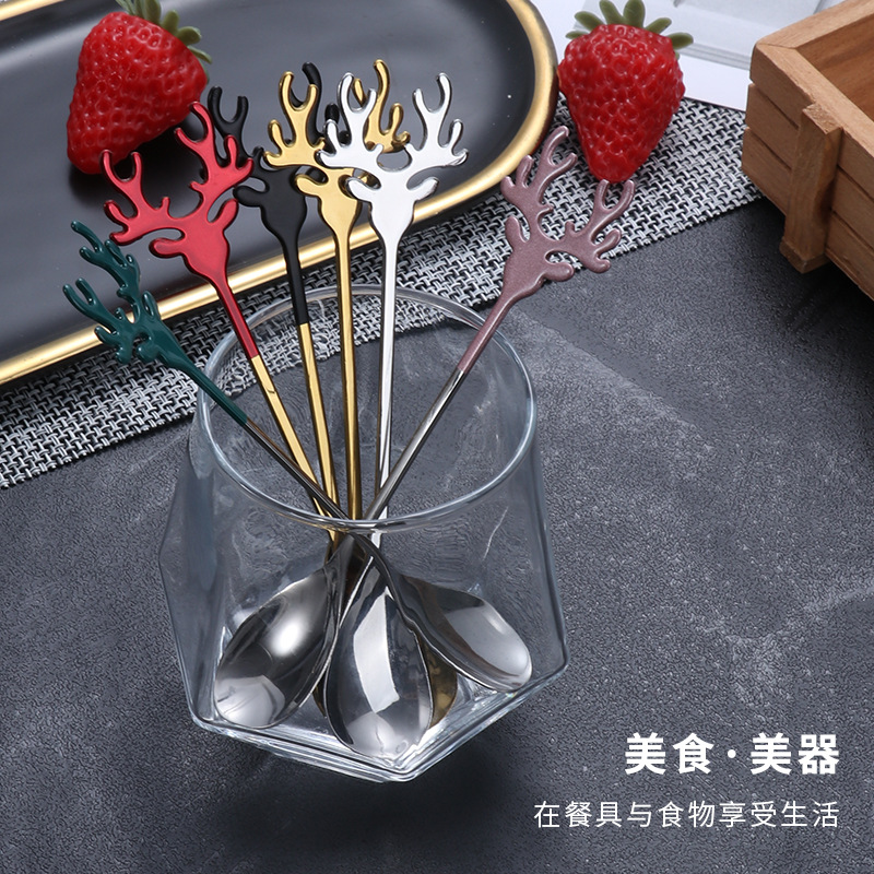 Christmas stainless steel spoon gift tableware set, moose coffee spoon 304, mixing spoon, fun New Year gift details Picture