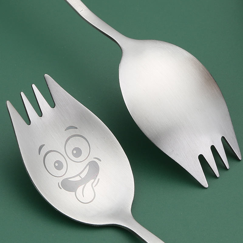 Cross-border stainless steel salad spoon, creative pasta spoon and fork integrated, household long-handled instant noodle spoon tableware, Western food fork Specification drawing