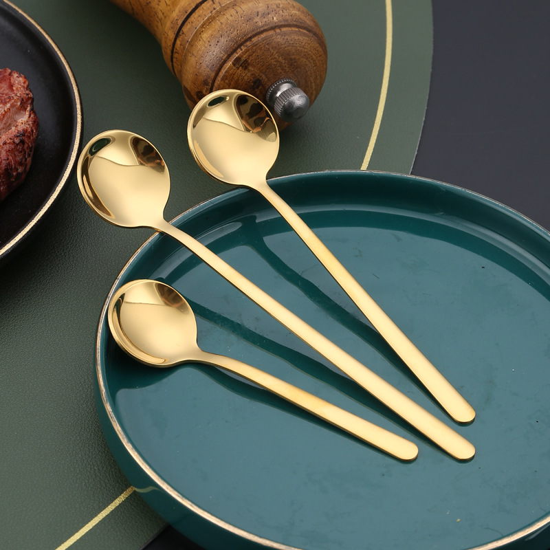 304 stainless steel seasoning spoon, salt spoon, creative small round spoon, coffee spoon, mixing spoon, dessert spoon, ceramic cup as souvenirs details Picture