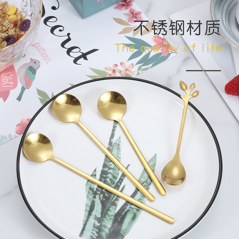 Long-handled cherry blossom spoon, titanium rose spoon, stainless steel stirring spoon, souvenir flower spoon, leaf spoon, small square head spoon Specification drawing
