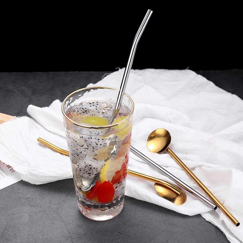 Wholesale 304 stainless steel straw milk tea long-handled stirring rod, multi-functional beverage straw spoon, bar cocktail spoon Specification drawing