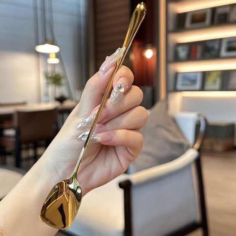 Stainless steel spoon, long-handled coffee stirring spoon, honey spoon, dessert spoon, creative small scoop spoon, bar cocktail spoon, ice spoon Specification drawing