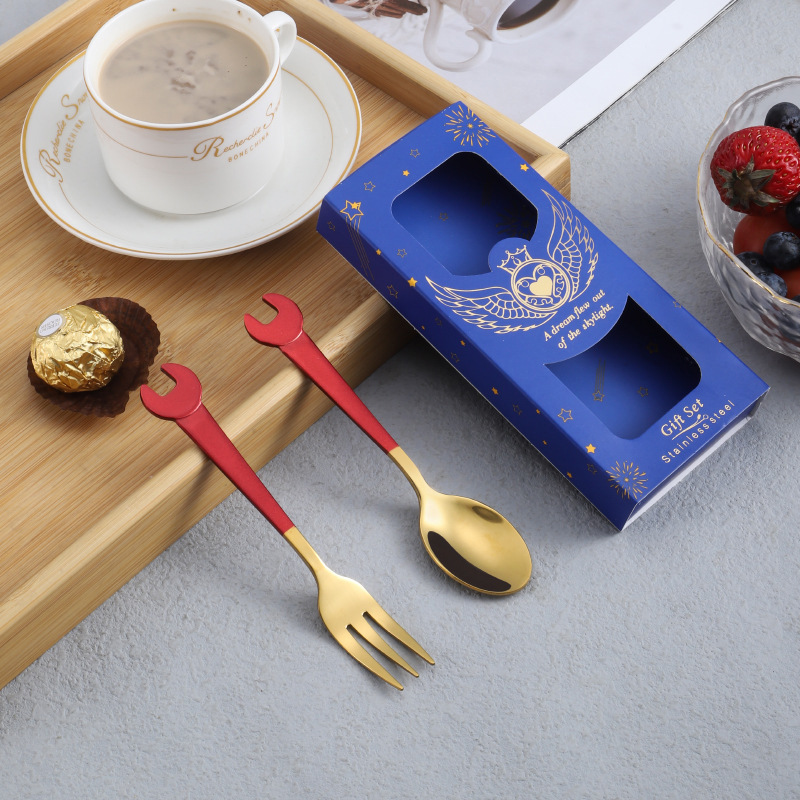 304 stainless steel wrench, spoon, fork, dessert spoon, fruit fork, creative coffee mixing spoon, tableware, souvenir set Specification drawing