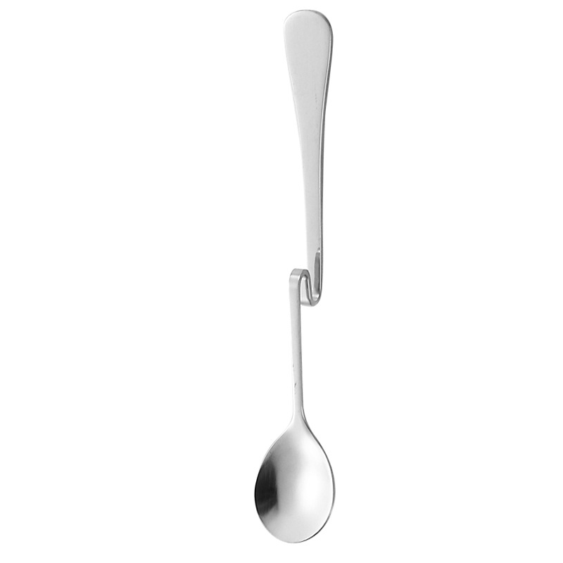 Stainless steel wall-hanging spoon, creative curved handle twist spoon, S-shaped hanging cup spoon, dessert spoon, coffee and milk tea curved stirring spoon Item Picture