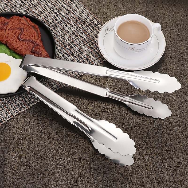 Factory wholesale stainless steel food tongs, barbecue food tongs, grilled meat tongs, bread tongs, kitchen and household food tongs full figure