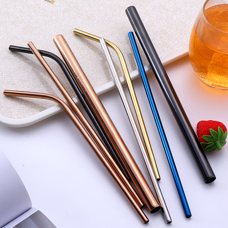 Factory direct sales of 304 stainless steel straw sets, food-grade color-coated eco-friendly metal straws, milk tea straws Specification drawing