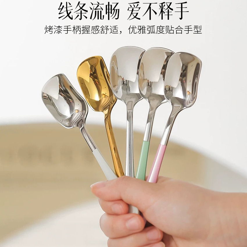 Stainless steel spoons, dessert cake spoons, coffee stirring spoons, golden ice cream spoons, yogurt small spoons, kitchen seasoning spoons Specification drawing