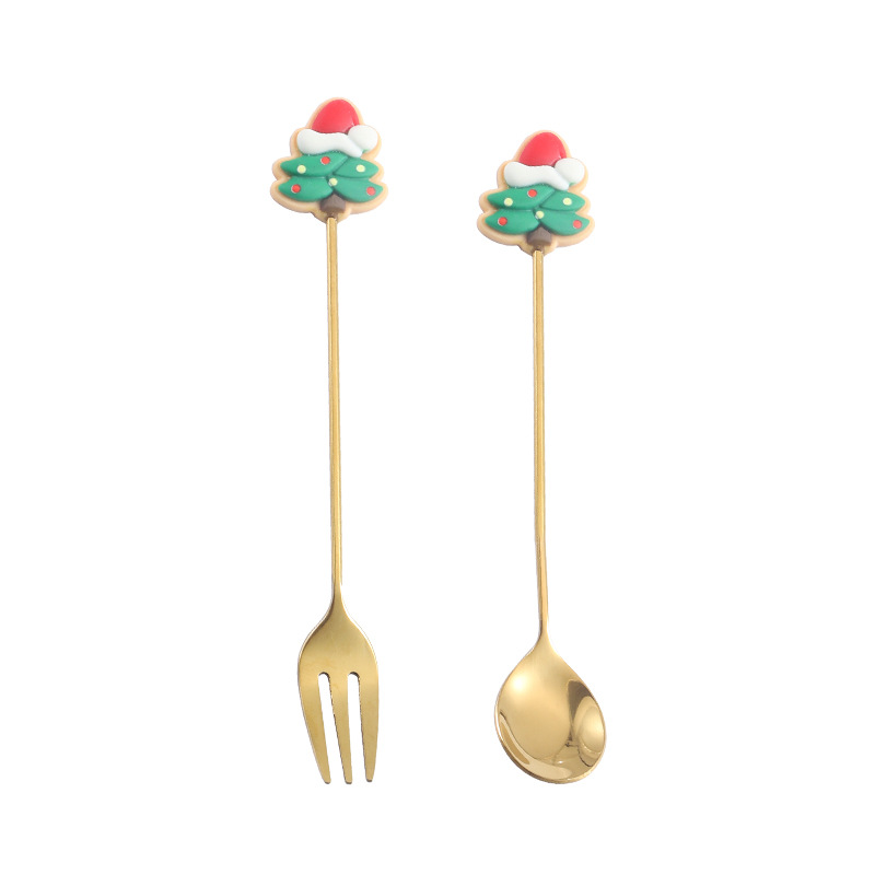 Cross-border Christmas spoon and fork cartoon dessert spoon, coffee mixing spoon, children's spoon and fork, Christmas fruit fork tableware Item Picture