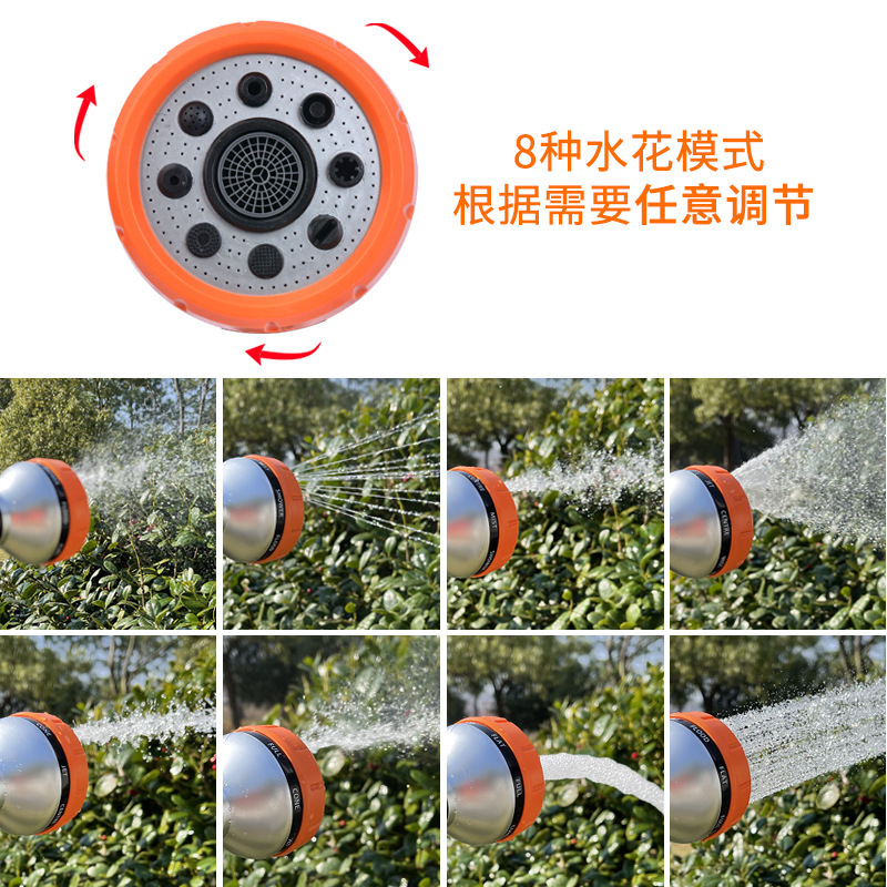 Straight handle, long tube, thumb push, eight-function rubber-coated water gun, garden irrigation, eight-function sprinkler, zinc alloy tail connection details Picture