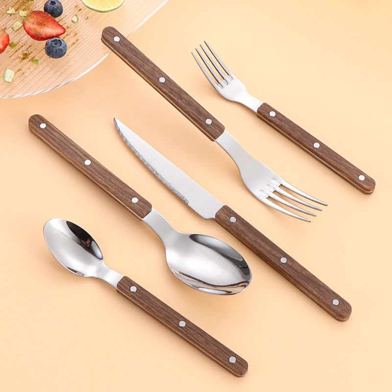 Cross-border stainless steel knives, forks and spoons with rivets and handles, dessert spoons and forks, French steak knives and forks, hotel Western tableware Specification drawing