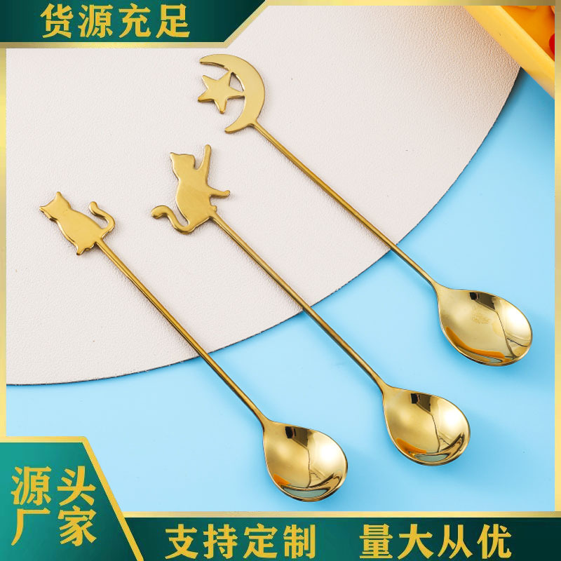 304 stainless steel coffee spoon, creative stainless steel cartoon cat spoon, stainless steel coffee stirring spoon, dessert spoon full figure