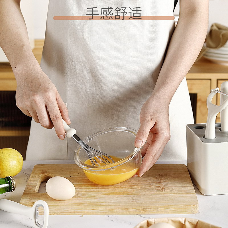 6-piece kitchen tool set: Fruit peeler set with storage stand, melon peeler, scissors, fruit knife, egg beater set Specification drawing