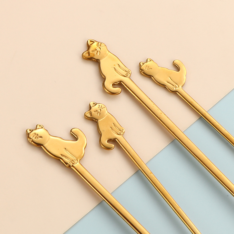 Cross-border 304 spoons and forks, stainless steel coffee spoons, high appearance level, kitten spoons, creative fruit forks, cake dessert spoons Specification drawing