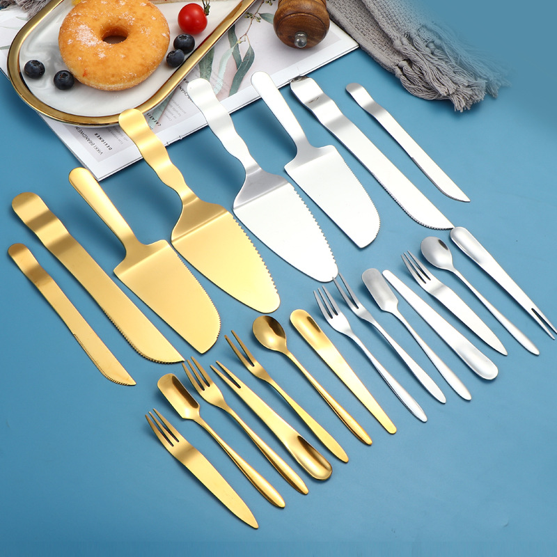 Cross-border stainless steel cake knife and fork set, mooncake knife and fork, ice cream dessert spoon, pizza spatula, kitchen baking knife and fork spatula full figure