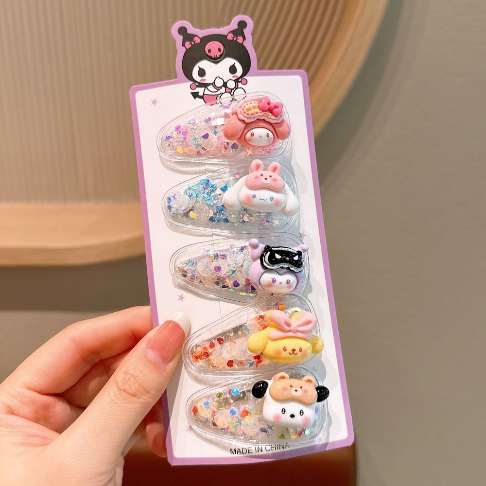 Sequined hairpins, flowing sand cartoon hair accessories, Sanrio hairpins, baby hair clips, bangs, children's cute headwear, children's hair accessory set detail image 5