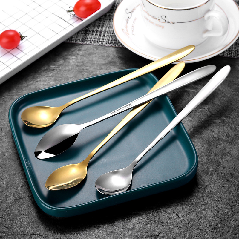 Stainless steel spoons, long-handled pointed round spoons, coffee stainless steel spoons, stainless steel tableware, mug spoons details Picture