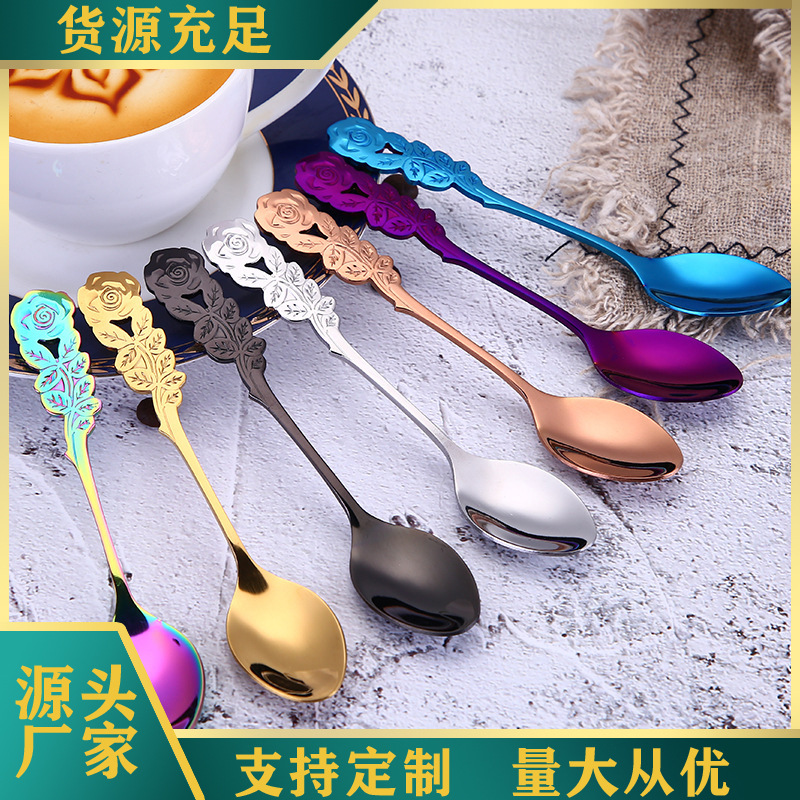 Stainless steel spoons, golden rose spoons, coffee mixing spoons, ice cream spoons, powder medicine small spoons, souvenirs, factory direct sales full figure