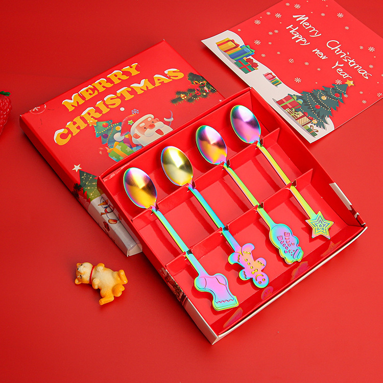 Cross-border Christmas tableware creative cartoon spoons, coffee mixing spoons, cake and dessert spoons, Christmas gift box set details Picture