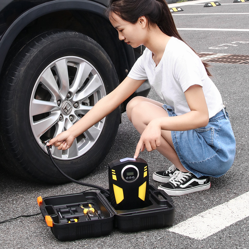 Car vehicle-mounted air pump with light, tire air pump, 12v portable air pump for vehicles, air pump full figure