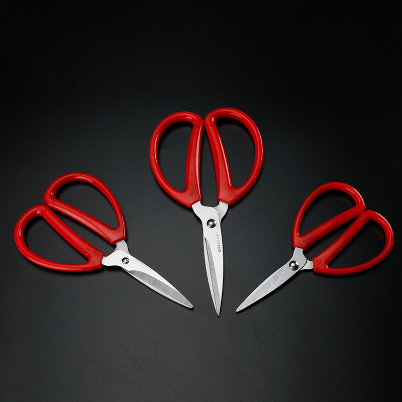 Red-handled household scissors, plastic and stainless steel kitchen scissors, thickened food cutting and sewing scissors, wedding ceremony ribbon-cutting Item Picture