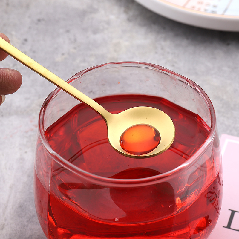 Stainless steel spoons, ins tableware, small round spoons, coffee stirring spoons, titanium gold small round spoons, honey small spoons, souvenirs Application Scenario