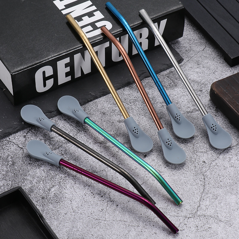 304 stainless steel straw spoon, silicone beverage straw, detachable coffee stirring spoon, filter yerba mate straw spoon Specification drawing