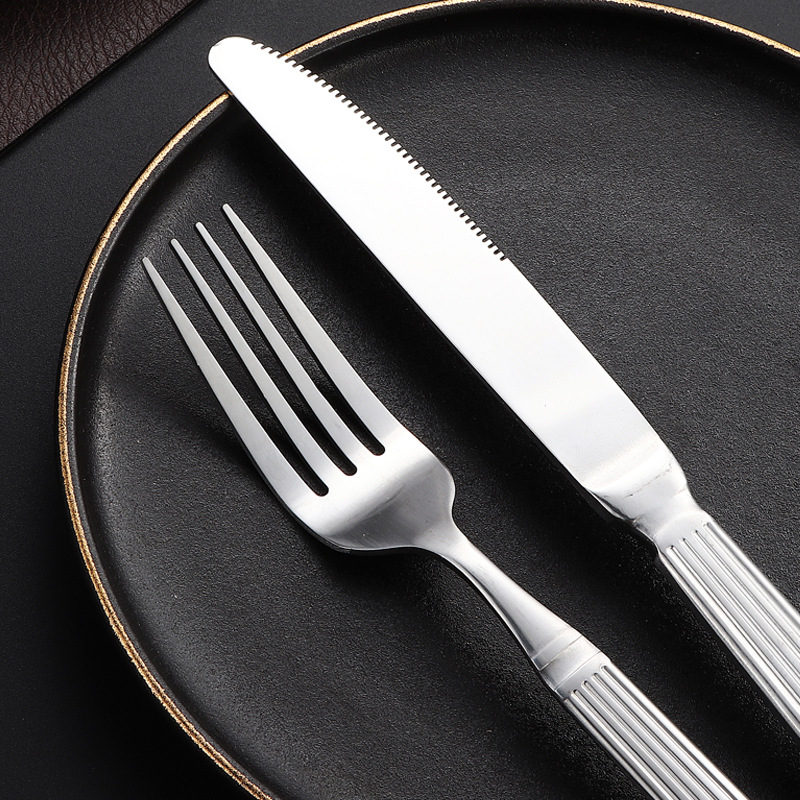 Cross-border stainless steel knife, fork and spoon Roman column set, home coffee and dessert spoon, Western tableware, hotel steak knife and fork Application Scenario