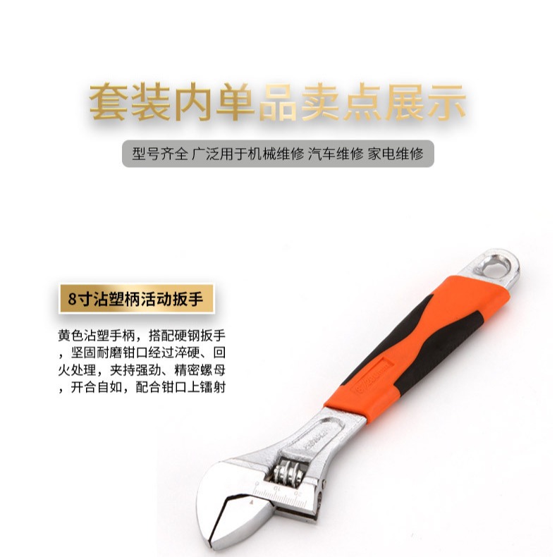 Carbon steel rubber-coated adjustable wrench 8-inch and 12-inch adjustable set wrench manual tool auto repair tool set details Picture