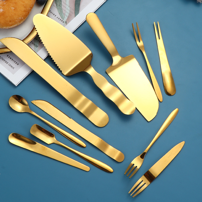 Cross-border stainless steel cake knife and fork set, mooncake knife and fork, ice cream dessert spoon, pizza spatula, kitchen baking knife and fork spatula Specification drawing