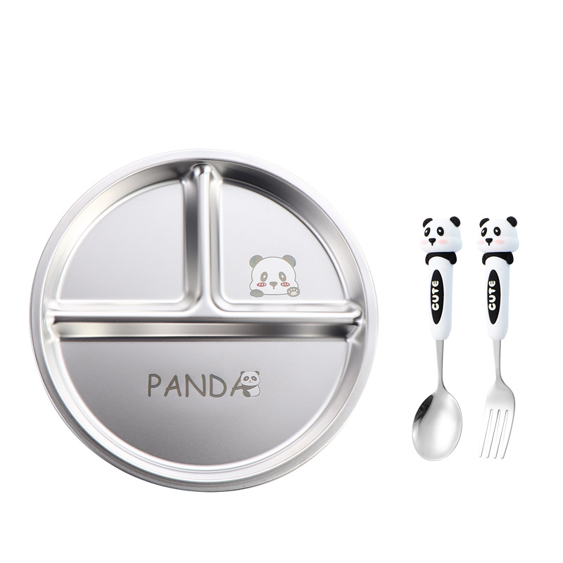 Children's portable tableware 304 stainless steel spoons, cartoon and cute spoons and chopsticks, home baby eating spoons and plates set Item Picture