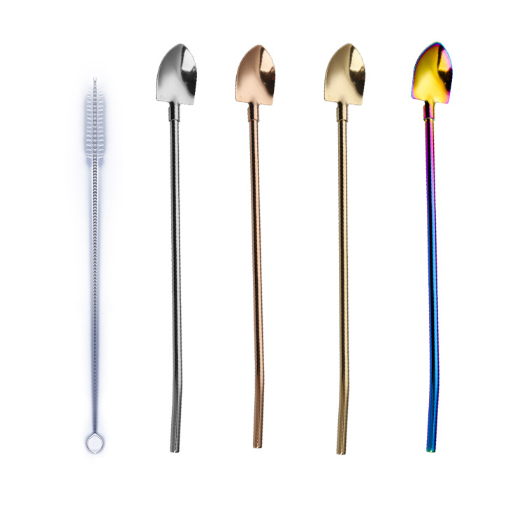 304 stainless steel straw spoon, creative long-handled watermelon spatula, threaded straw spoon, beverage and coffee stirring spoon Item Picture