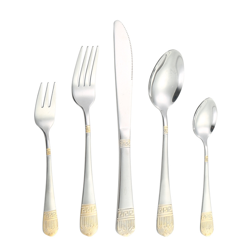 Amazon stainless steel Crown 20-piece set, a popular retro gold-plated knife, fork, spoon, dessert spoon, restaurant steak knife in the Middle East Item Picture