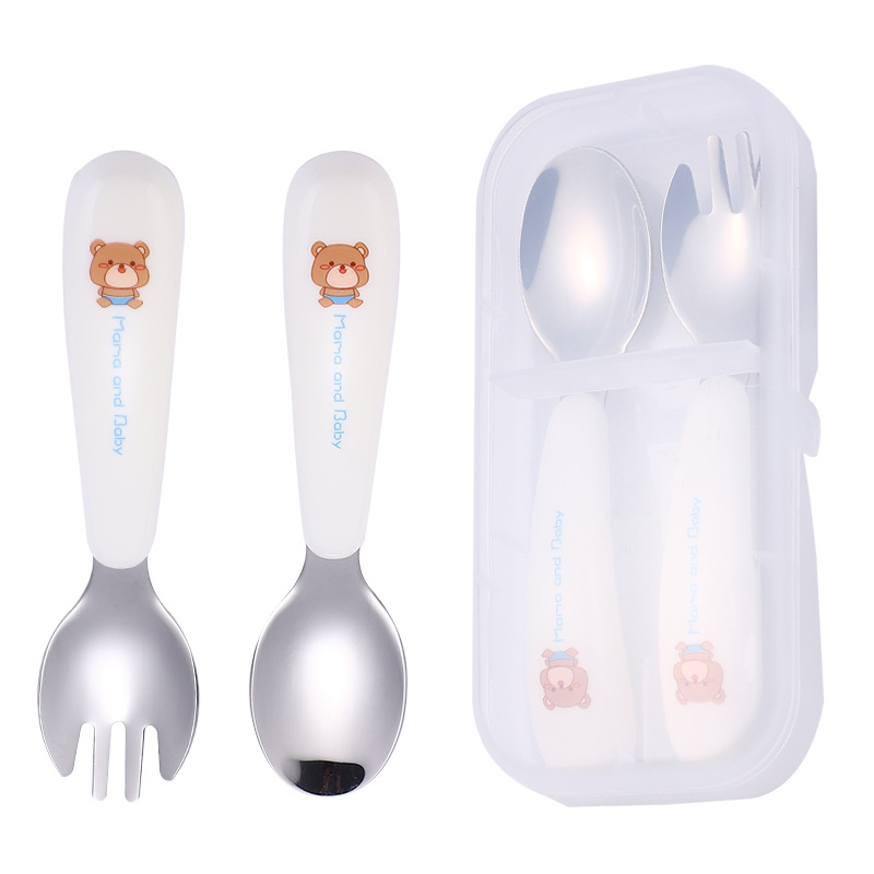 Cartoon children's spoons and forks, 304 stainless steel spoons, baby training tableware set, portable gifts, street stall products Item Picture