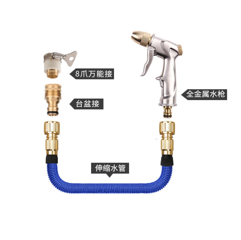 Metal car wash water gun, household water grab set, high-pressure water gun head, telescopic water pipe, 7.5 meters -30 meters water gun set Application Scenario