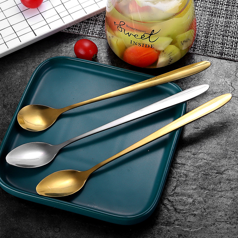 Stainless steel spoons, long-handled pointed round spoons, coffee stainless steel spoons, stainless steel tableware, mug spoons full figure