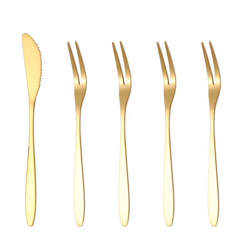 Stainless steel fruit fork set, two-toothed dessert cake small fork, gold-plated mooncake knife and fork, fruit fork custom logo Item Picture