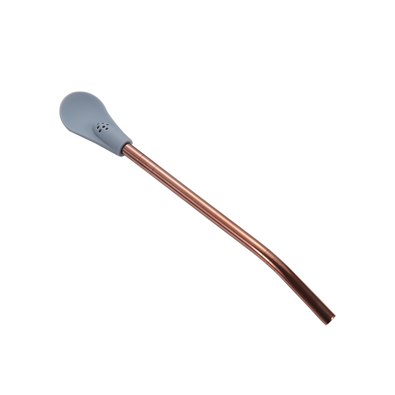 304 stainless steel straw spoon, silicone beverage straw, detachable coffee stirring spoon, filter yerba mate straw spoon Item Picture