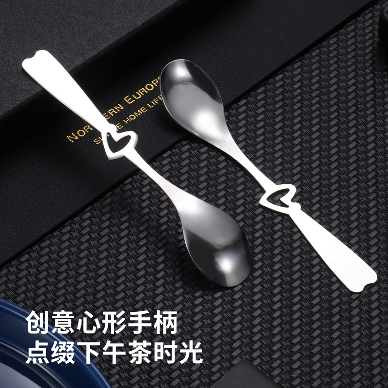 Stainless steel coffee stirring spoon, creative ins gift mug spoon, cute dessert ice cream heart-shaped spoon details Picture