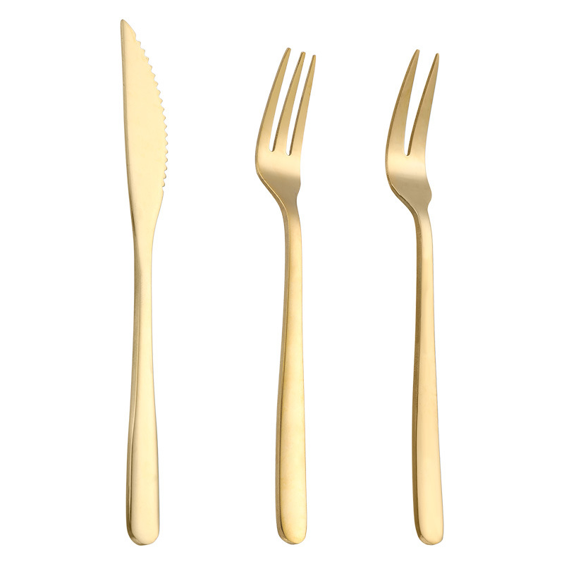 Stainless steel mooncake knife and fork, creative gold-plated two-tooth fruit Western-style dessert cake three-tooth knife and fork accessories Item Picture